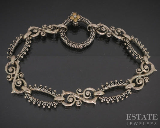 18k & Sterling Barbara Bixby Lotus Flower Charm Chain Bracelet 25g 8"L p20310