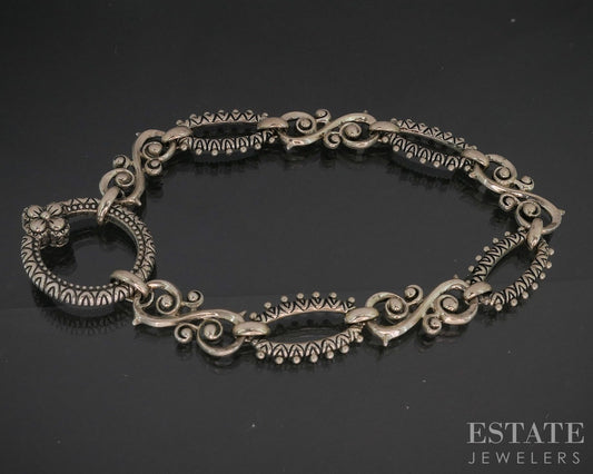 18k & Sterling Barbara Bixby Lotus Flower Charm Chain Bracelet 25g 8"L p20310