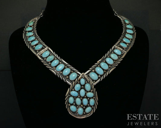 Sterling Natural Turquoise Navajo Max Largo Bib Necklace 81g 18"L p18316