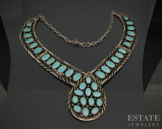 Sterling Natural Turquoise Navajo Max Largo Bib Necklace 81g 18"L p18316