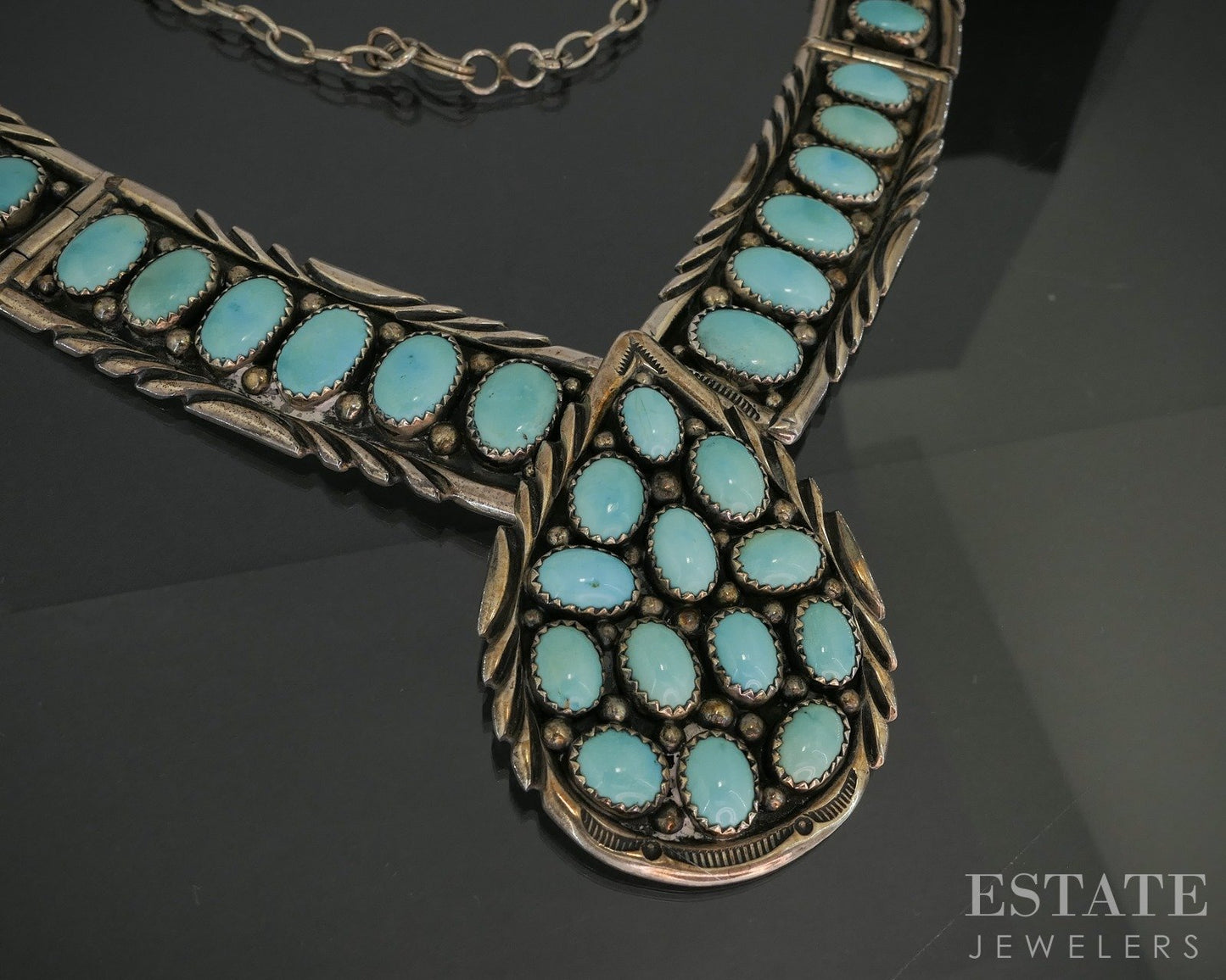 Sterling Natural Turquoise Navajo Max Largo Bib Necklace 81g 18"L p18316