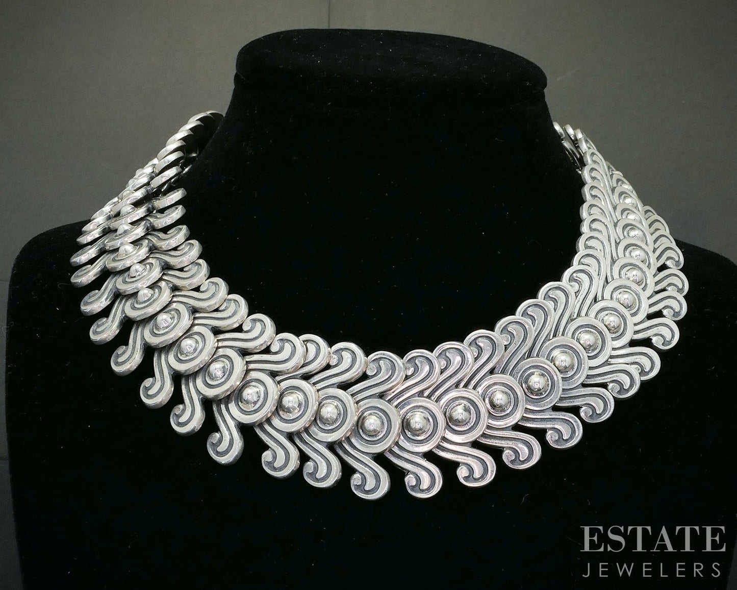 Vintage Sterling Mexico Tribal Link Collar Necklace & Earrings Set 389g p19726