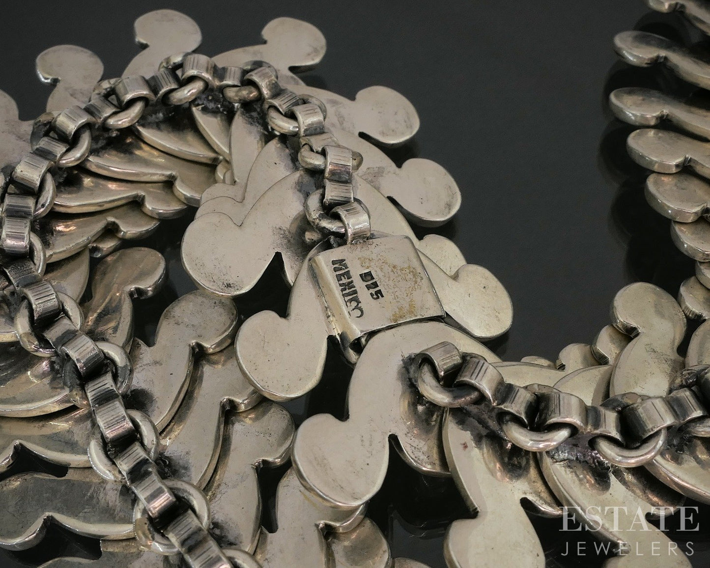 Vintage Sterling Mexico Tribal Link Collar Necklace & Earrings Set 389g p19726