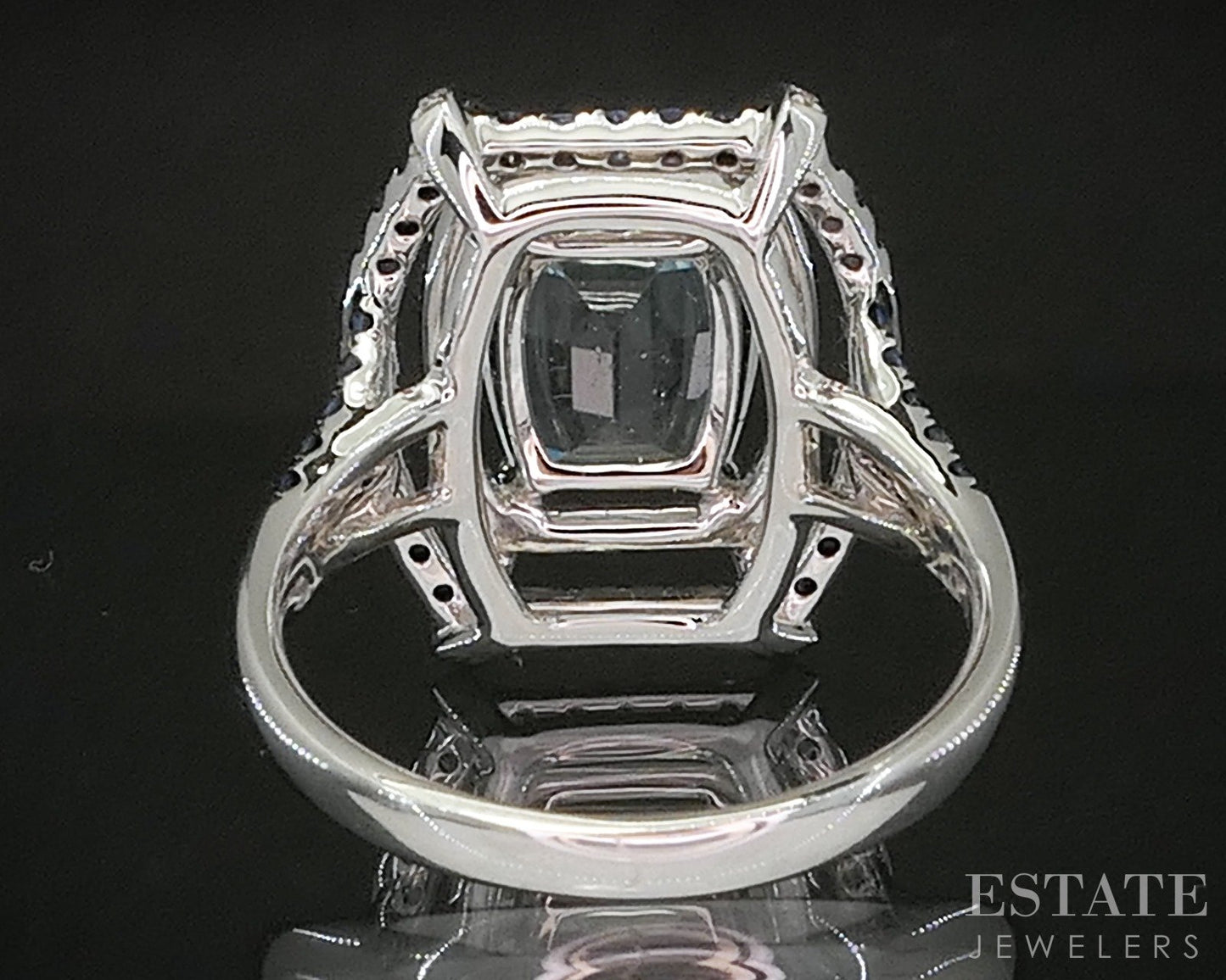 18k White Gold Natural Aquamarine Blue Sapphire & Diamond Ring 5g p19854