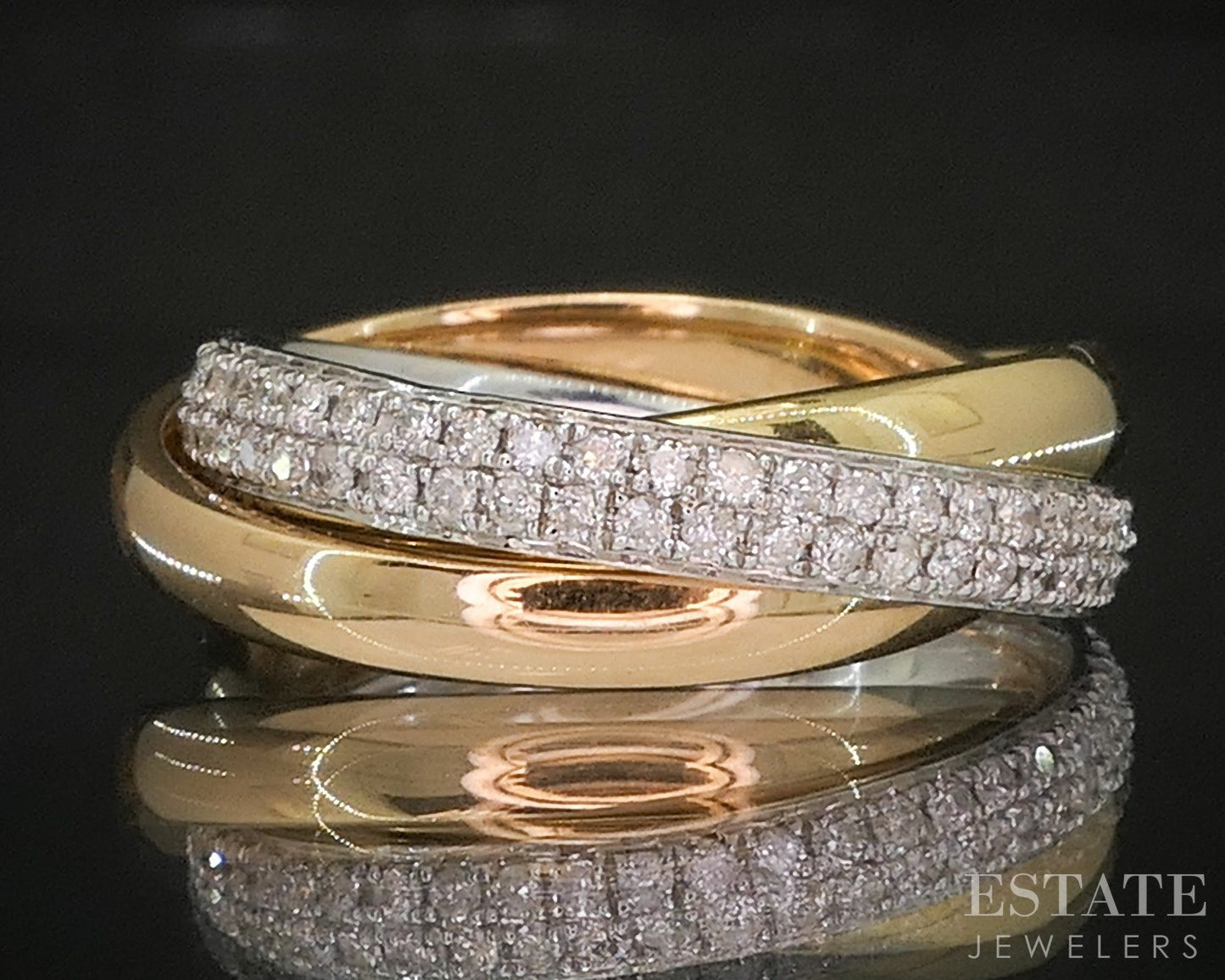 18k Tri Colored Gold Natural .63ctw Diamond Band Rolling Ring 8g p19855