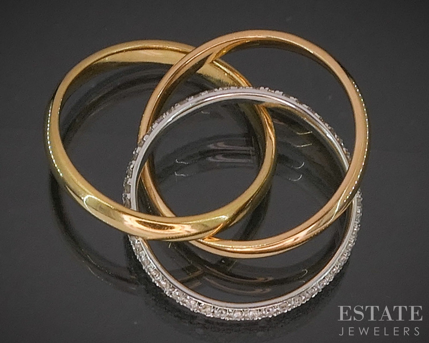 18k Tri Colored Gold Natural .63ctw Diamond Band Rolling Ring 8g p19855