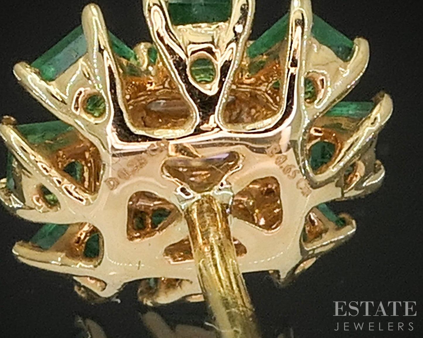 18k Yellow Gold Natural Diamond & Emerald Cluster Stud Earrings 2.4g p19860