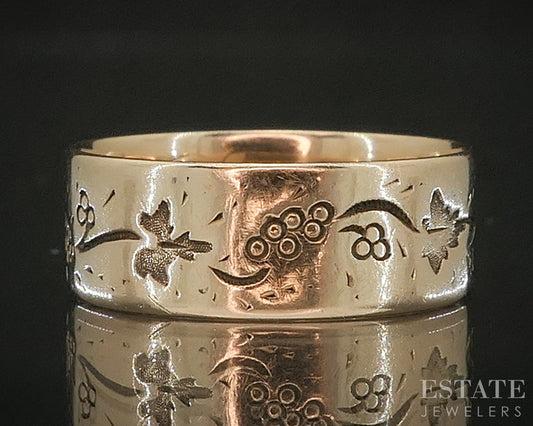 Antique Victorian 10k Yellow Gold 6mm Grapevine Cigar Band Ring 2.2g p17224