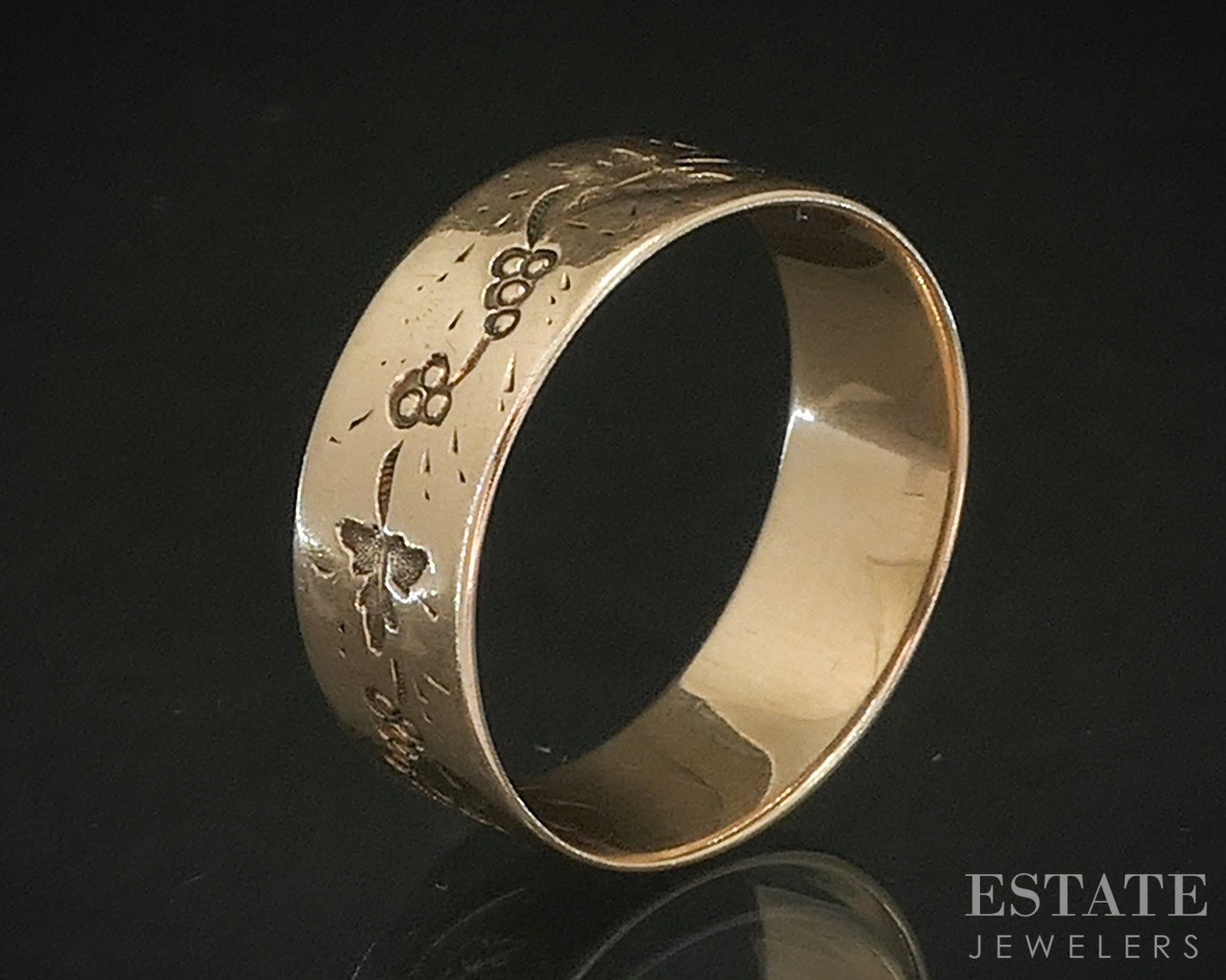 Antique Victorian 10k Yellow Gold 6mm Grapevine Cigar Band Ring 2.2g p17224