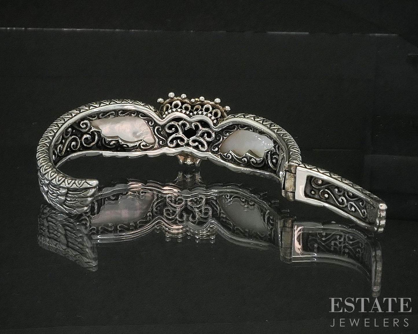 18k & Sterling Barbara Bixby Multi Gem Winged Heart Cuff Bracelet 44.5g p16730