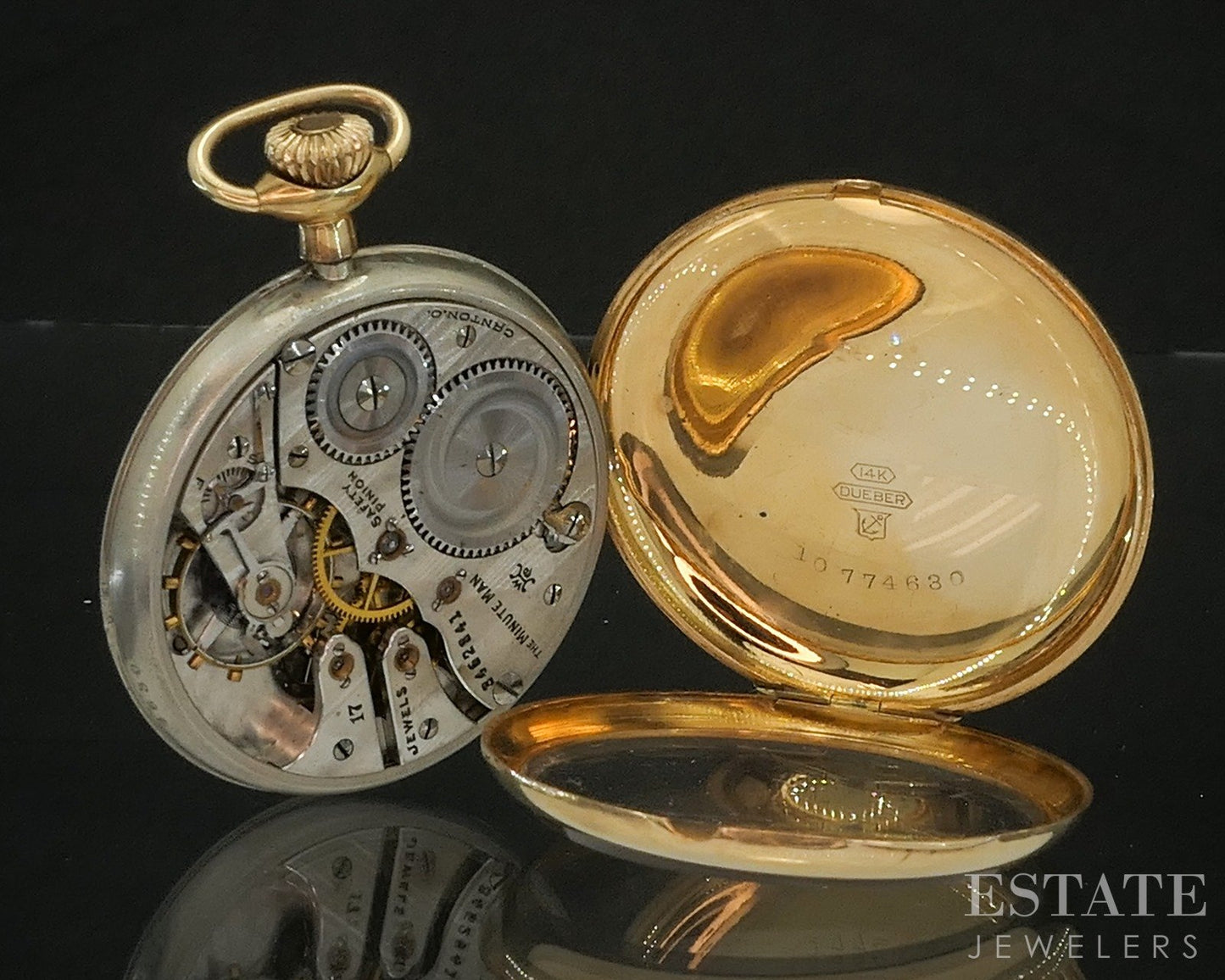 Antique Solid 14k Yellow Gold Hampden 17j Minute Man Pocket Watch p16919