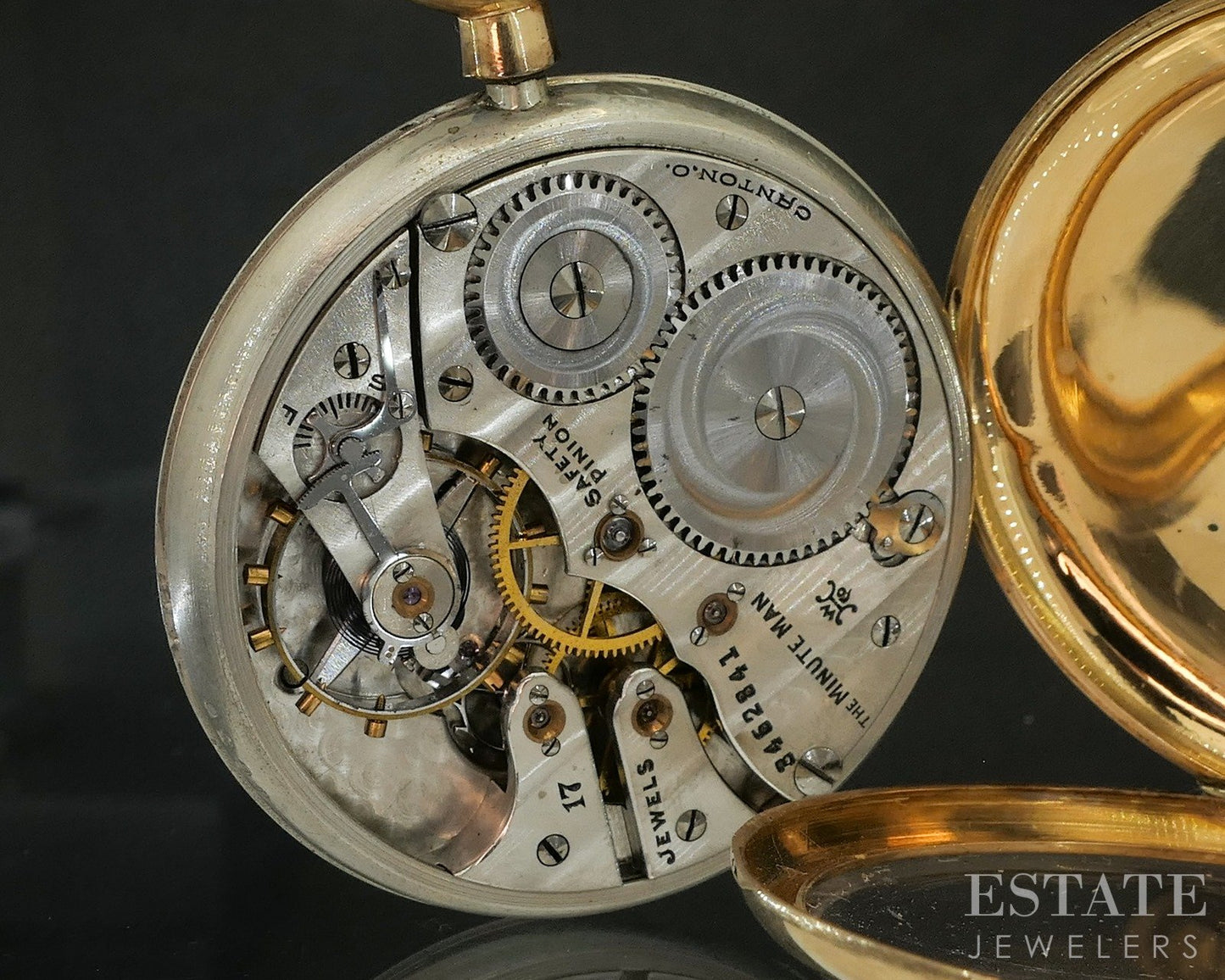 Antique Solid 14k Yellow Gold Hampden 17j Minute Man Pocket Watch p16919