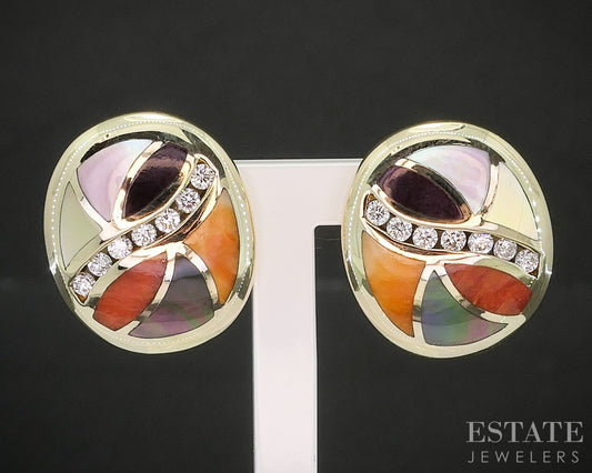 14k Yellow Gold Asch Grossbardt Multi Gem & Diamond Earrings 9.3g p17084