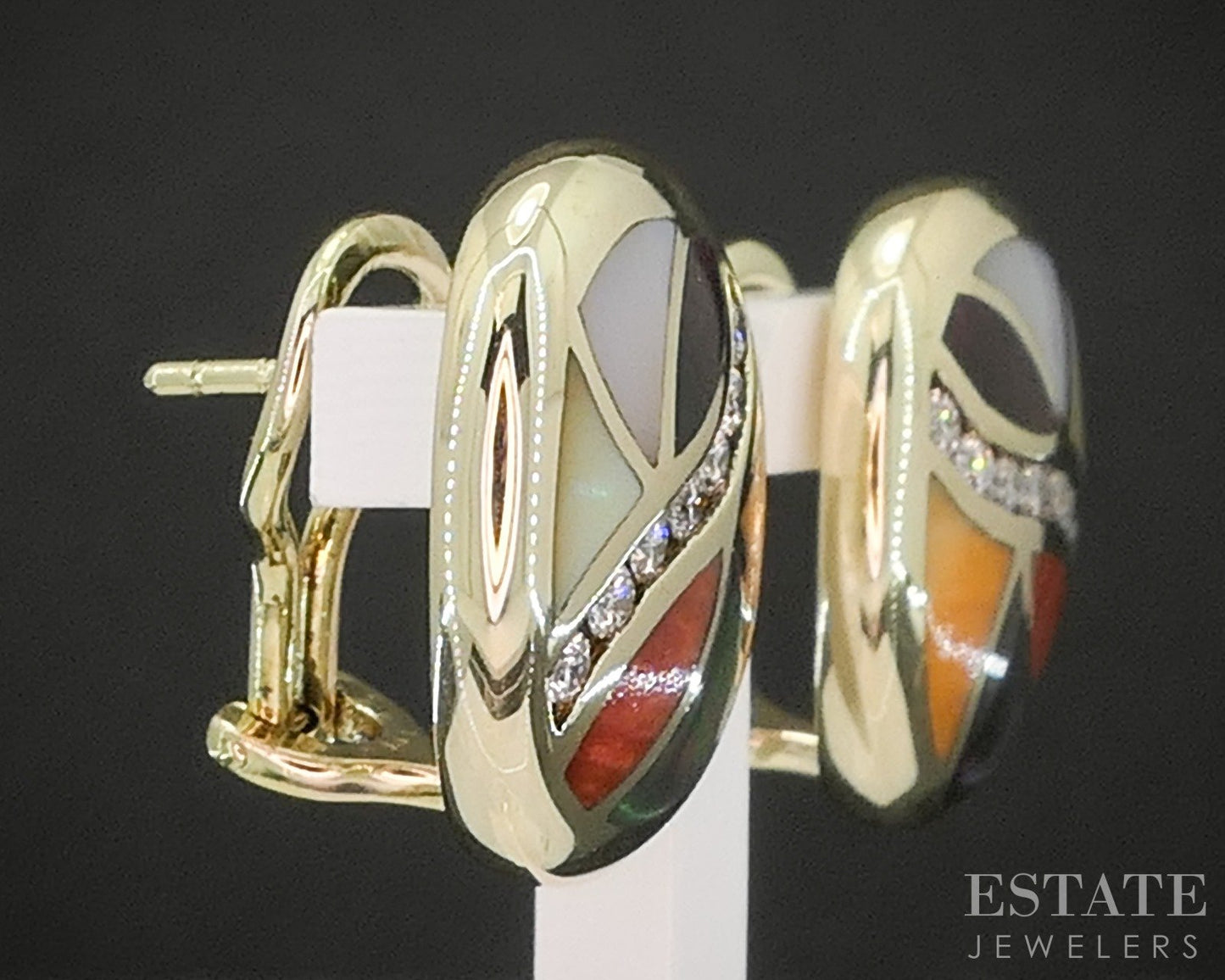 14k Yellow Gold Asch Grossbardt Multi Gem & Diamond Earrings 9.3g p17084