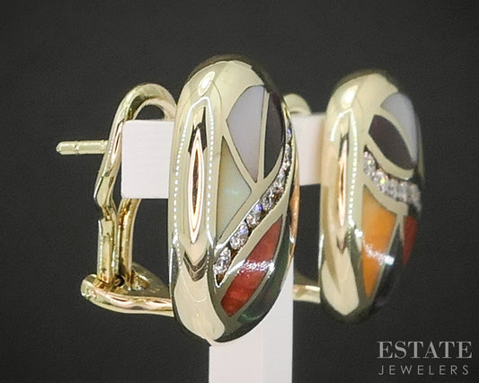 14k Yellow Gold Asch Grossbardt Multi Gem & Diamond Earrings 9.3g p17084