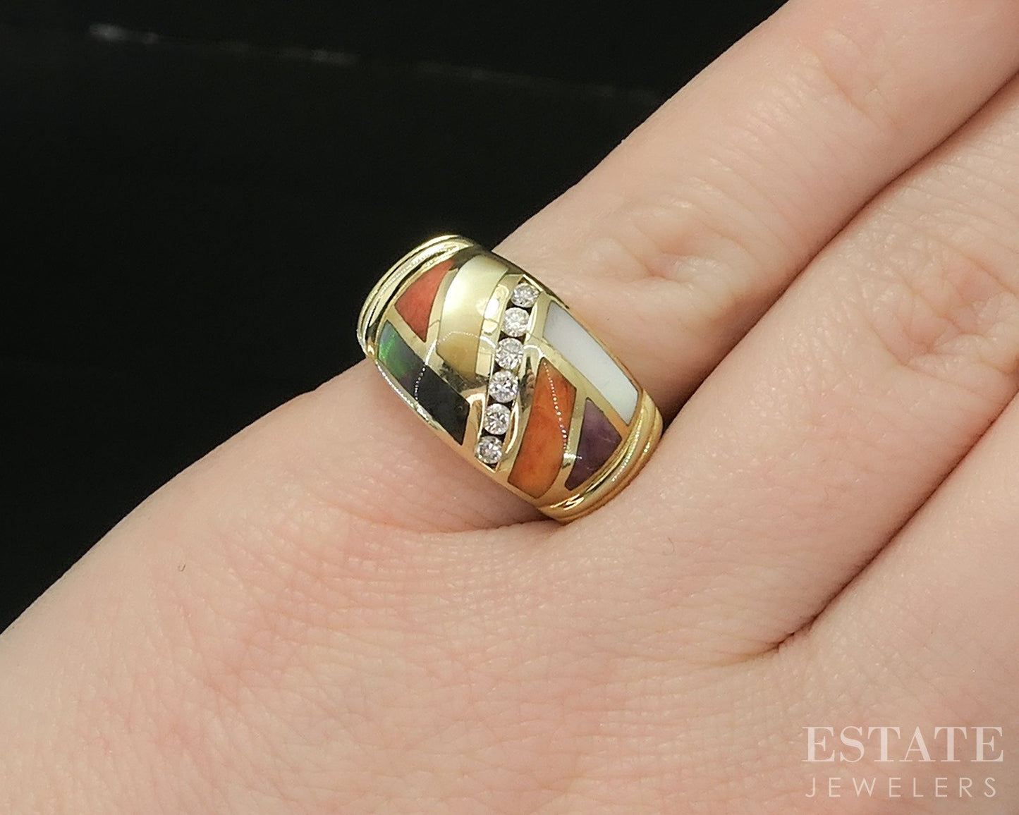 14k Yellow Gold Asch Grossbardt Natural Multi Gem & Diamond Band Ring 8g p17085
