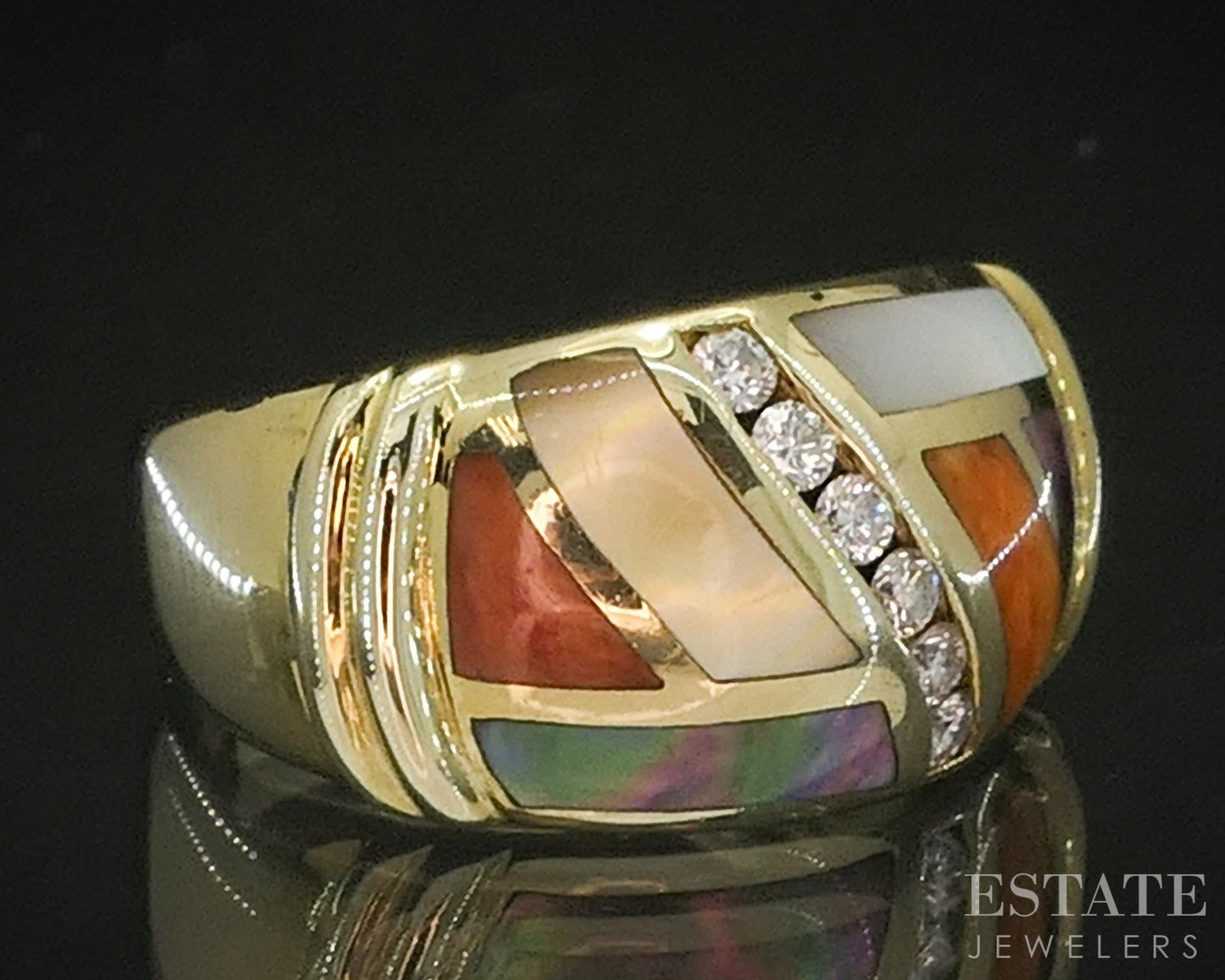 14k Yellow Gold Asch Grossbardt Natural Multi Gem & Diamond Band Ring 8g p17085