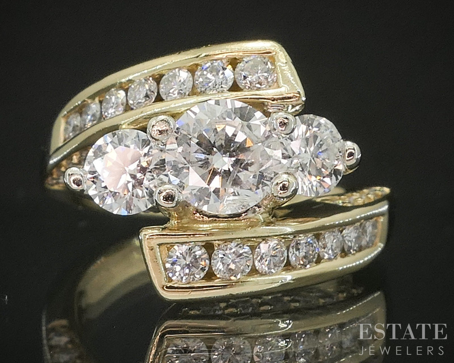 14k Yellow Gold Natural 1.55ctw Diamond Three Stone Engagement Ring 8.5g p17474