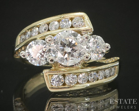 14k Yellow Gold Natural 1.55ctw Diamond Three Stone Engagement Ring 8.5g p17474