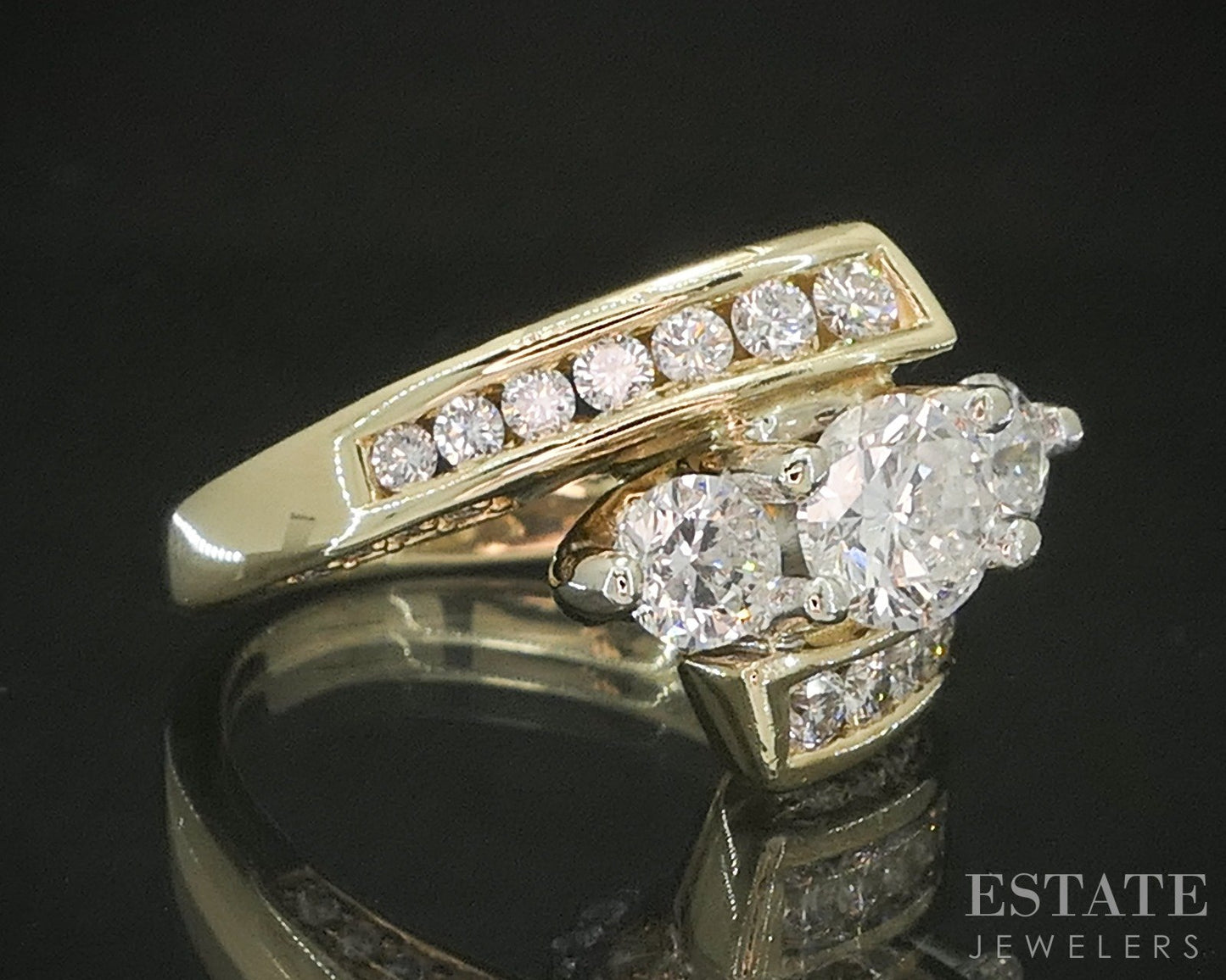 14k Yellow Gold Natural 1.55ctw Diamond Three Stone Engagement Ring 8.5g p17474