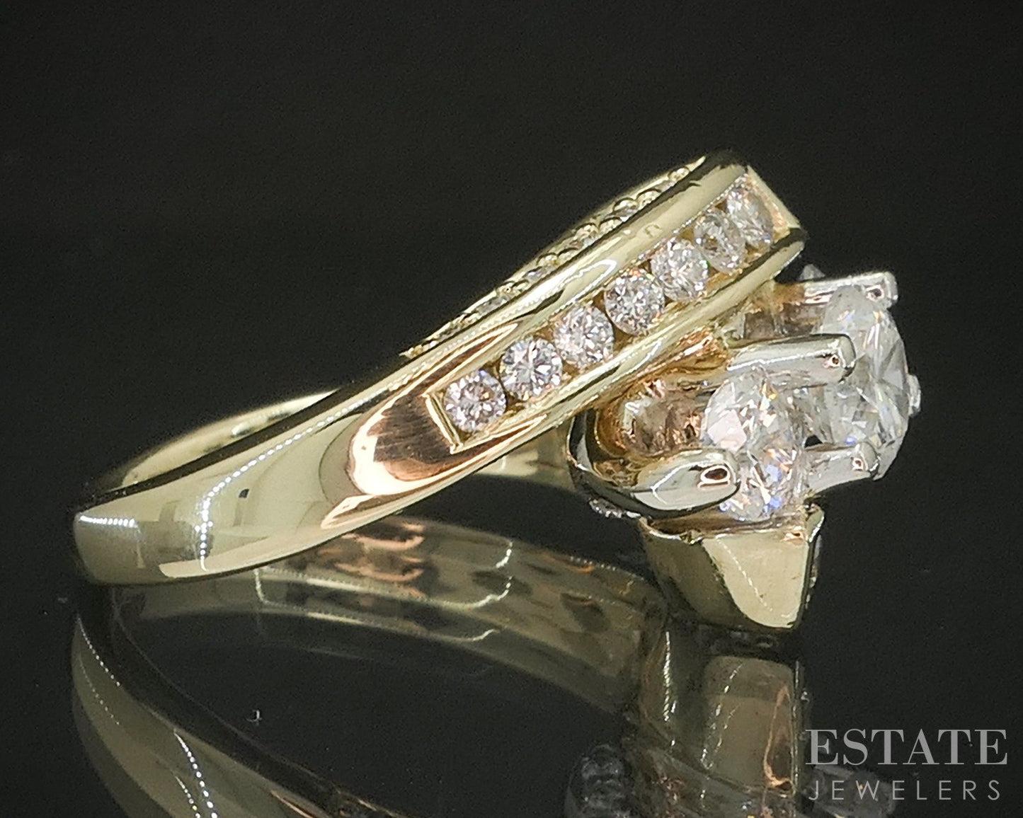14k Yellow Gold Natural 1.55ctw Diamond Three Stone Engagement Ring 8.5g p17474