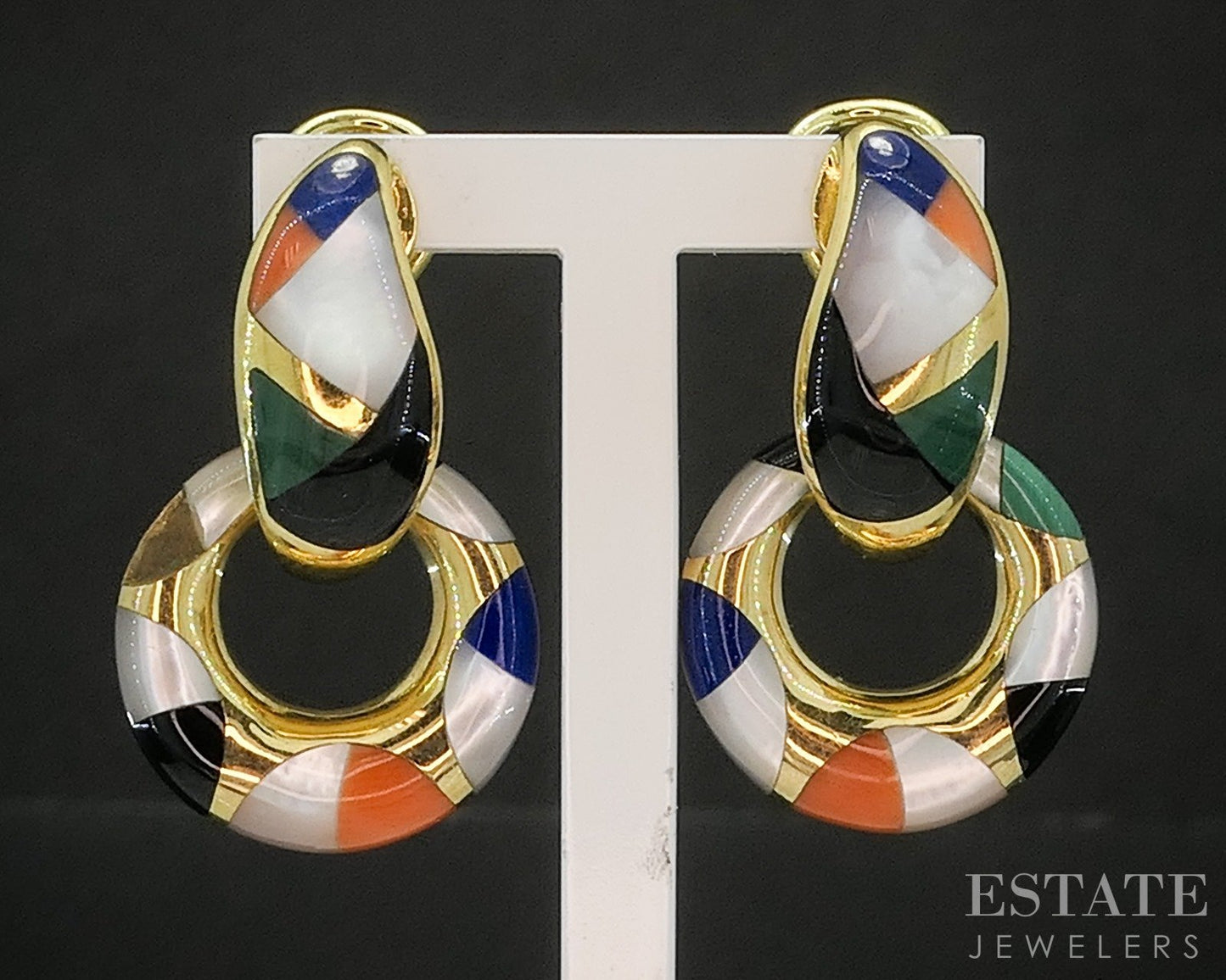 14k Yellow Gold Asch Grossbardt Multi Gem & Diamond Dangle Earrings 13g p17086