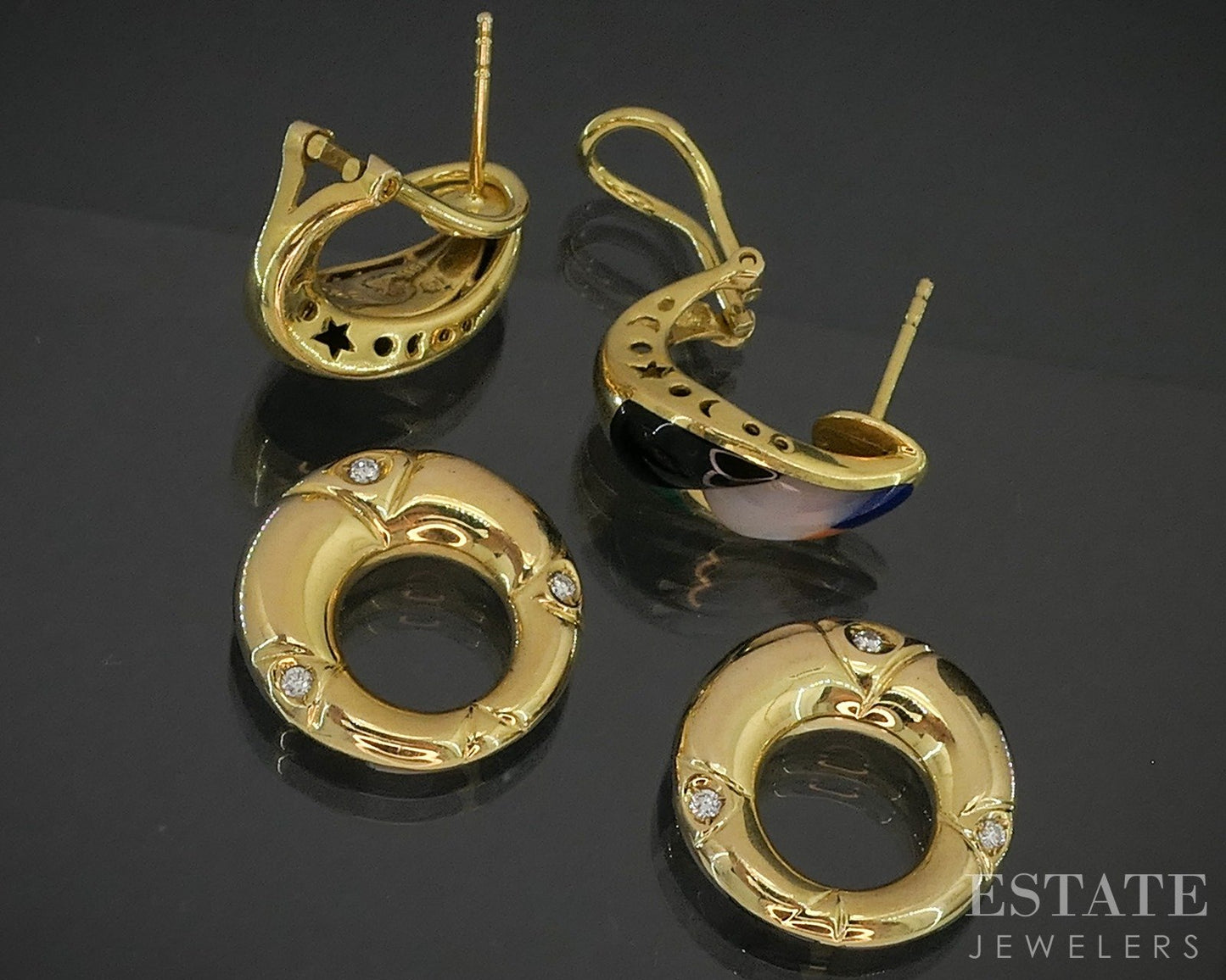 14k Yellow Gold Asch Grossbardt Multi Gem & Diamond Dangle Earrings 13g p17086