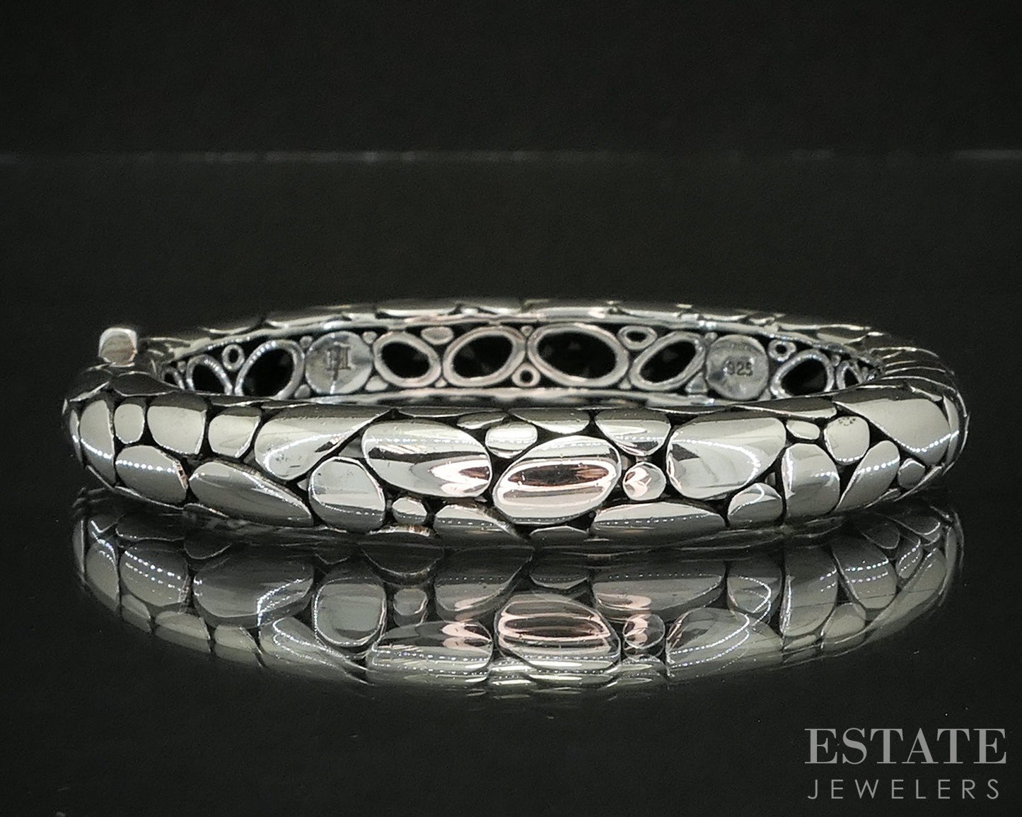 Sterling Silver John Hardy Kali Pebble Hinged Bangle Bracelet 42.2g p16731
