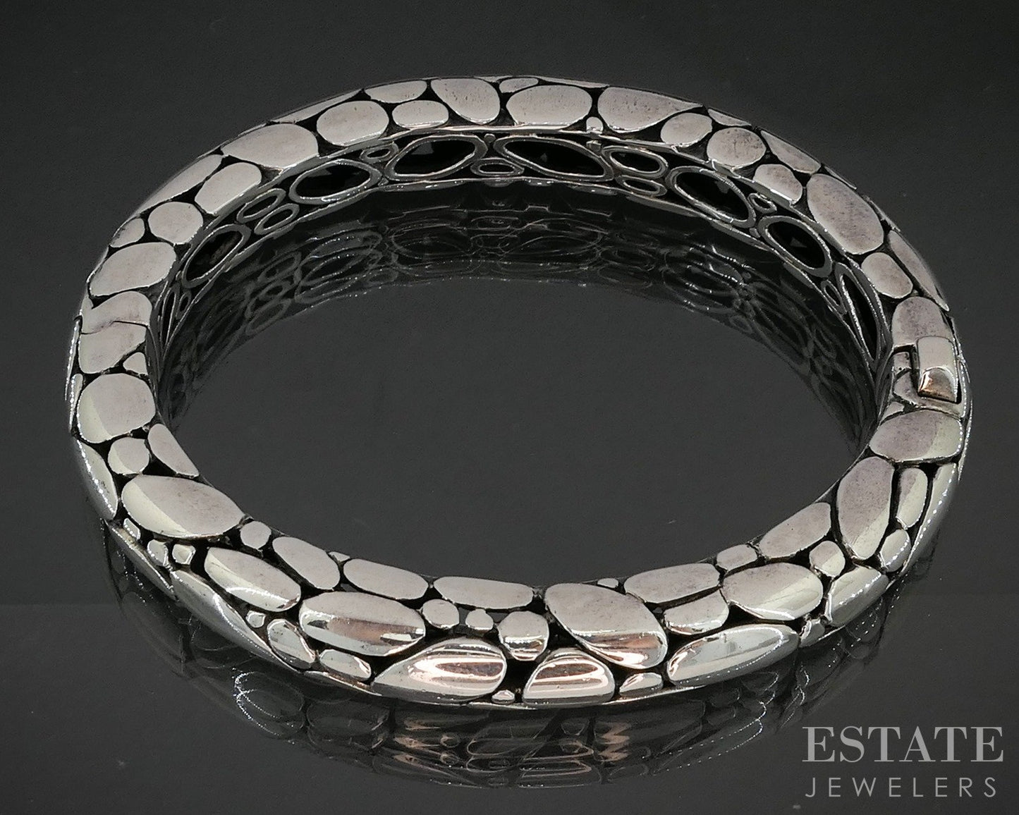Sterling Silver John Hardy Kali Pebble Hinged Bangle Bracelet 42.2g p16731