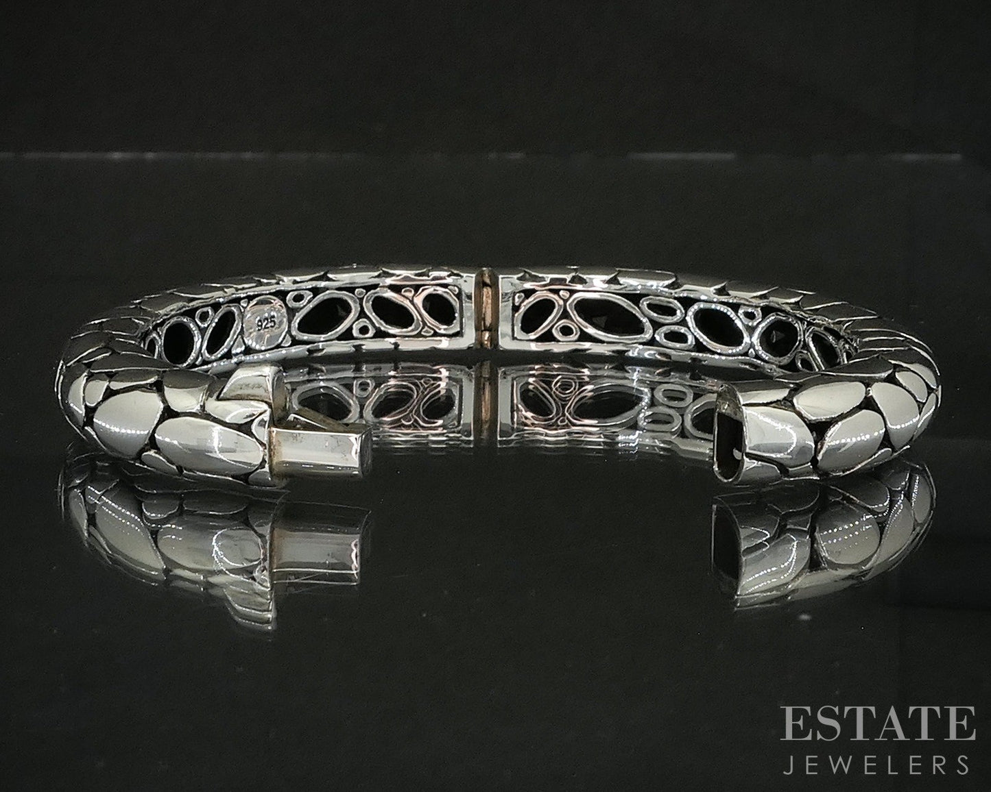 Sterling Silver John Hardy Kali Pebble Hinged Bangle Bracelet 42.2g p16731
