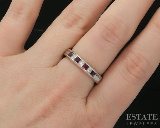 14k White Gold Natural Ruby & Diamond Ladies Band Ring 4.5g p17007