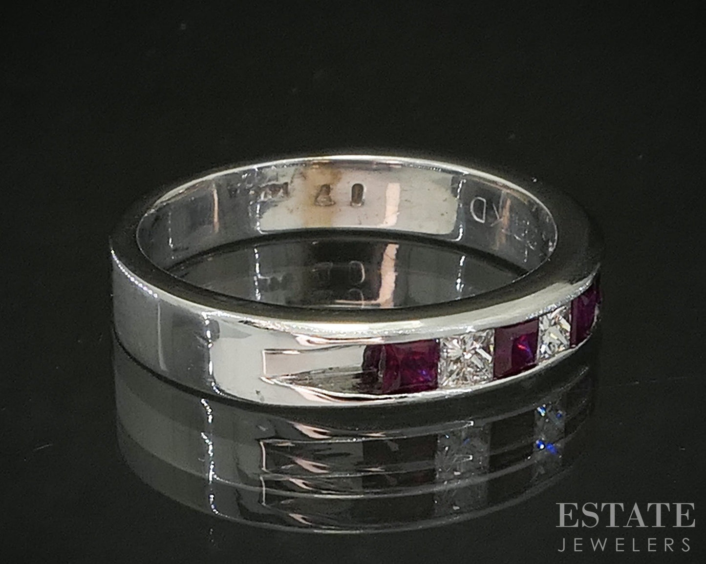 14k White Gold Natural Ruby & Diamond Ladies Band Ring 4.5g p17007