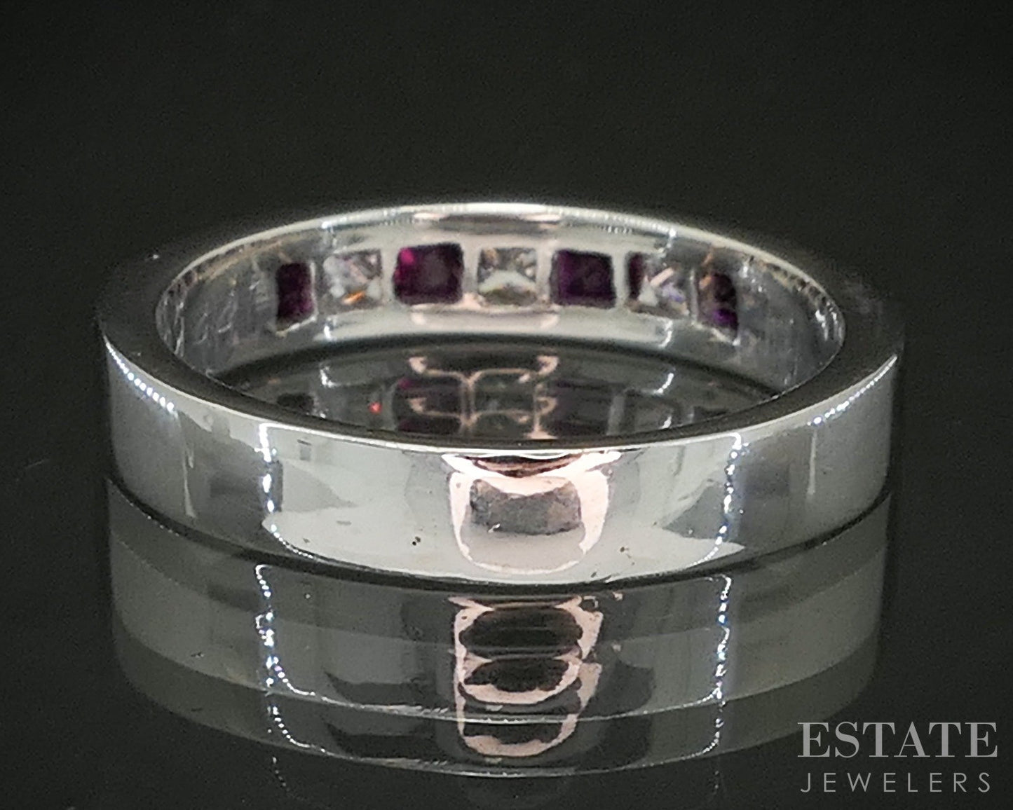 14k White Gold Natural Ruby & Diamond Ladies Band Ring 4.5g p17007
