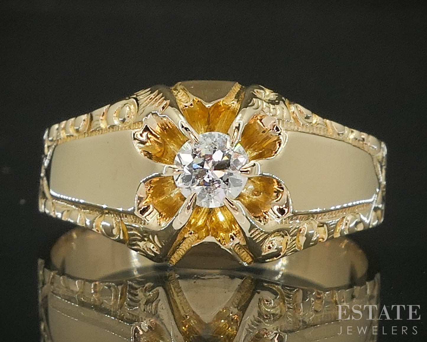 Antique Victorian 14k Yellow Gold .24ct Diamond Solitaire Belcher Ring p17298