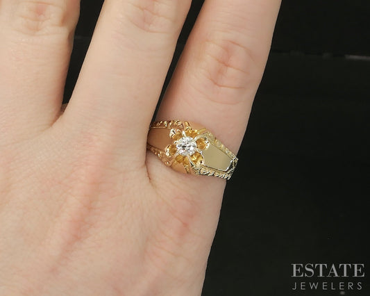 Antique Victorian 14k Yellow Gold .24ct Diamond Solitaire Belcher Ring p17298