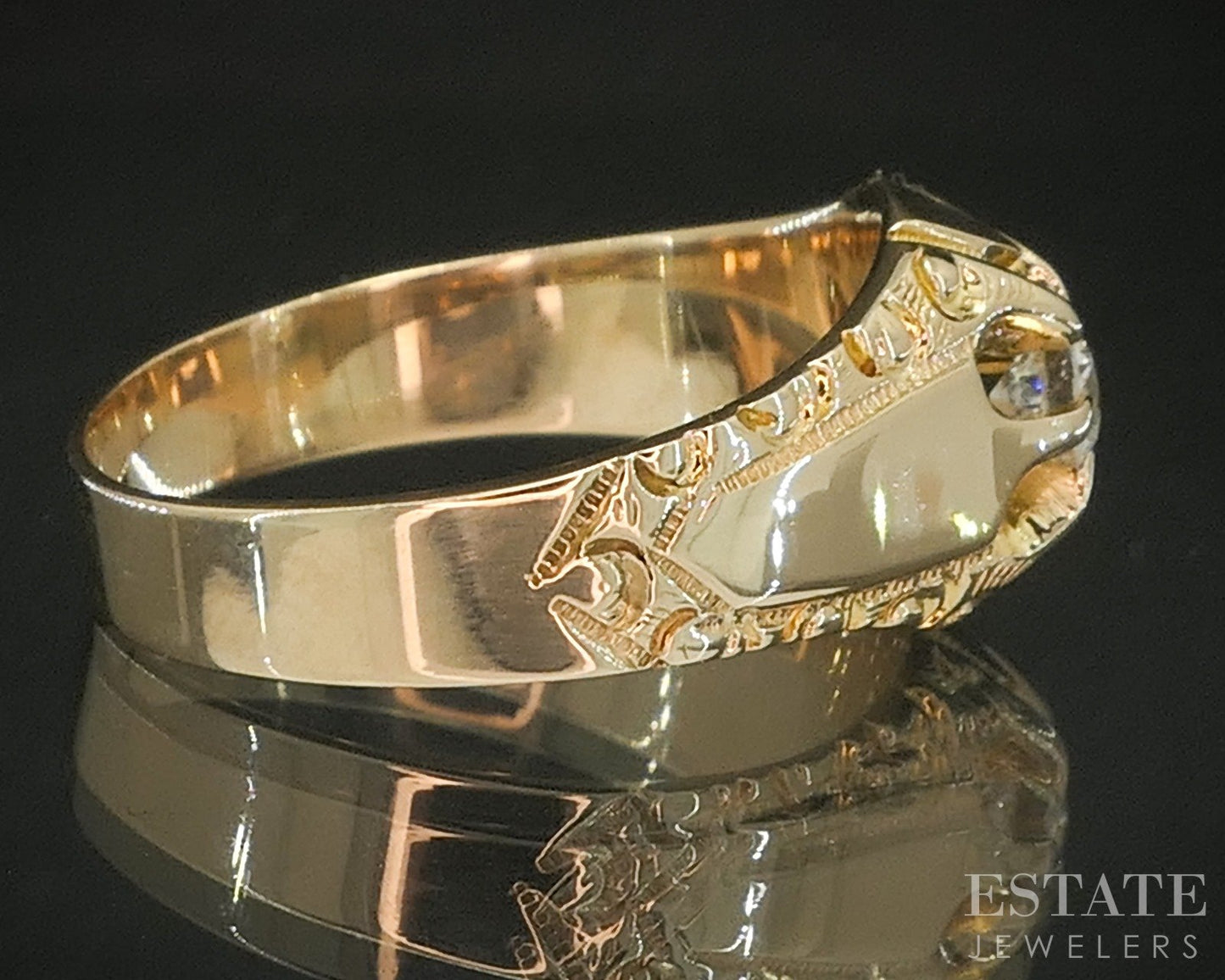 Antique Victorian 14k Yellow Gold .24ct Diamond Solitaire Belcher Ring p17298