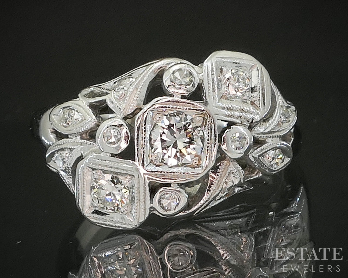 Vintage 14k White Gold Natural .28ctw Diamond Engagement Ring 5g p17376