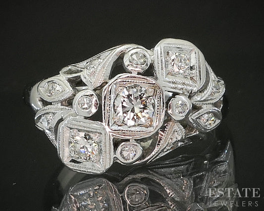 Vintage 14k White Gold Natural .28ctw Diamond Engagement Ring 5g p17376