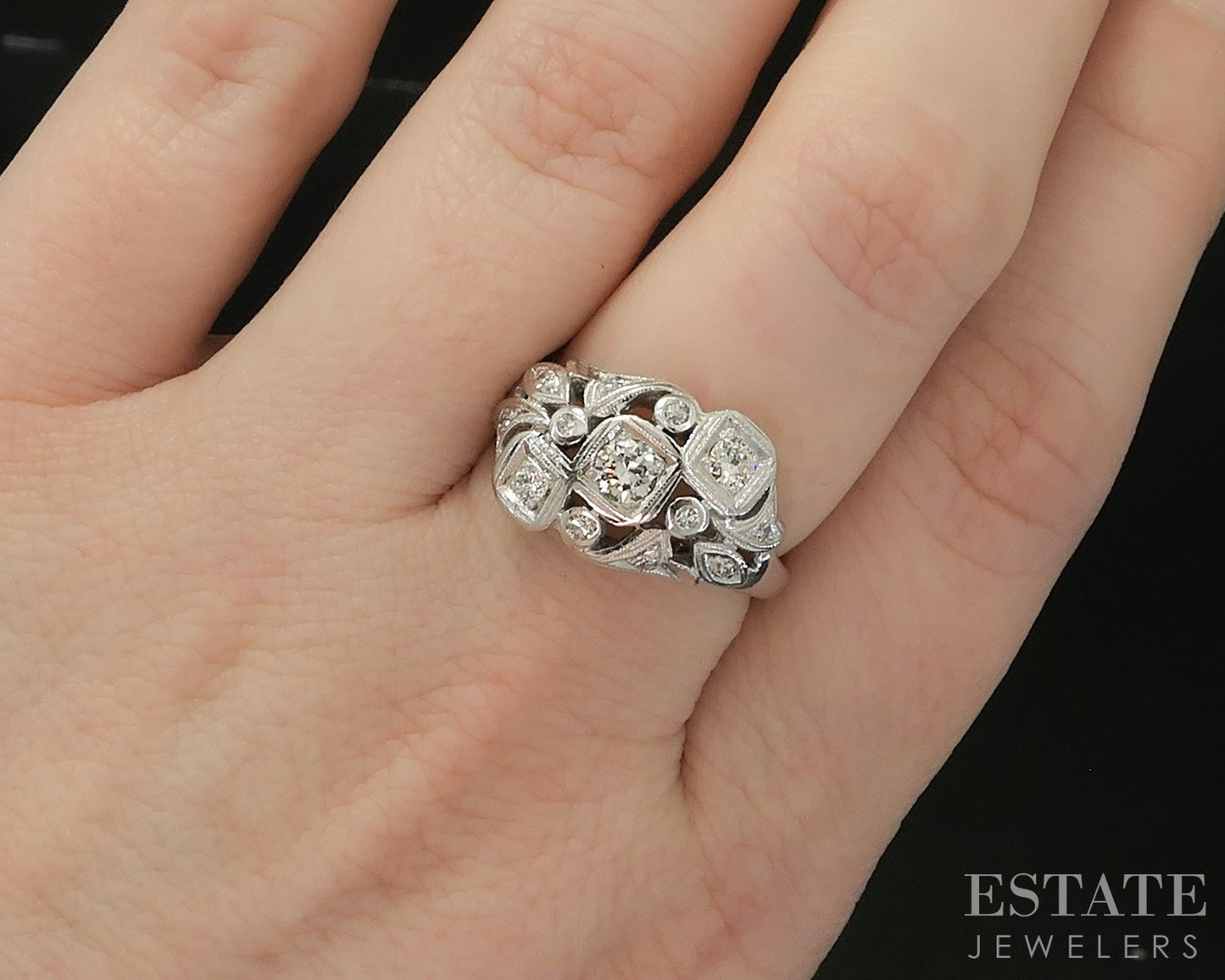 Vintage 14k White Gold Natural .28ctw Diamond Engagement Ring 5g p17376
