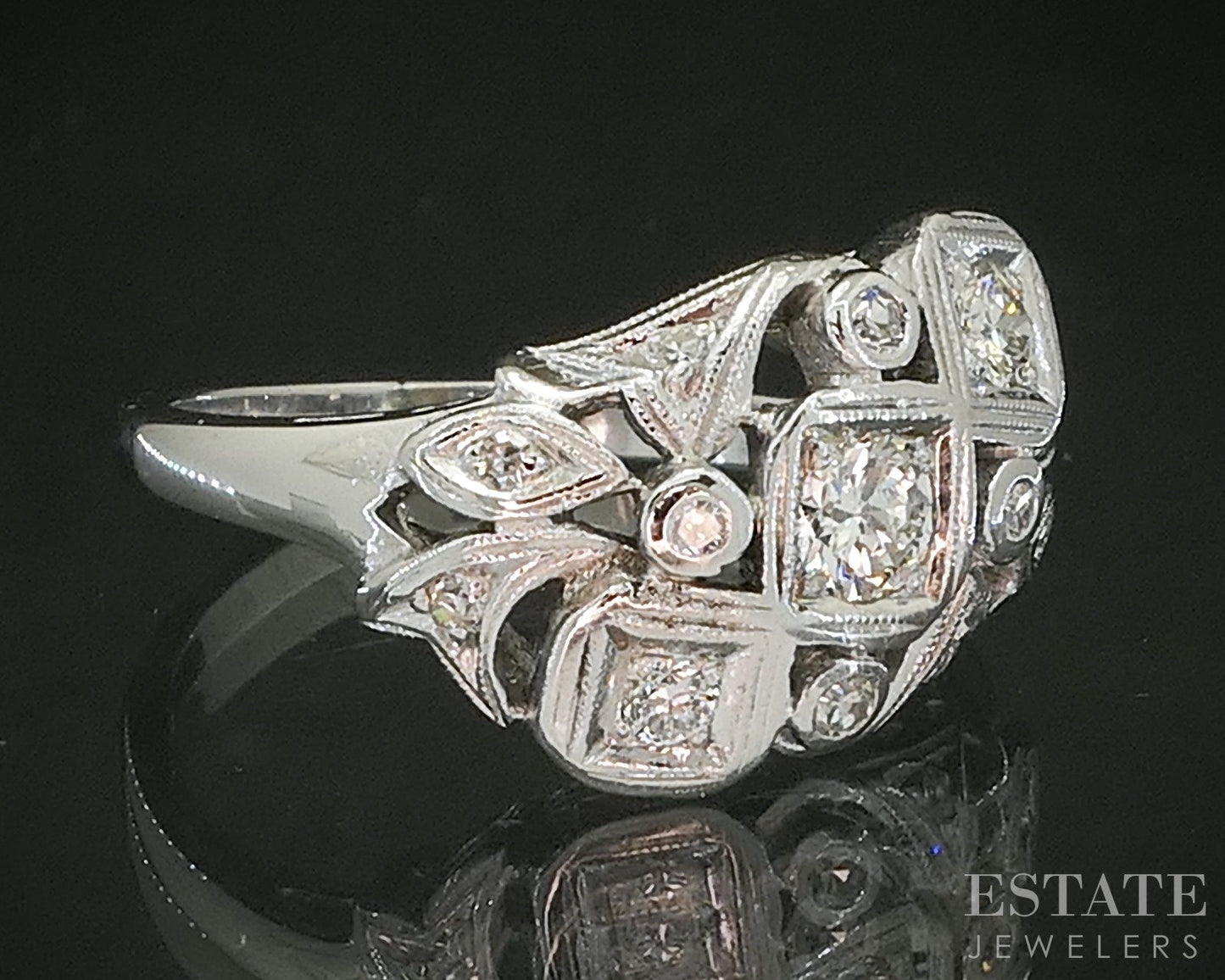 Vintage 14k White Gold Natural .28ctw Diamond Engagement Ring 5g p17376