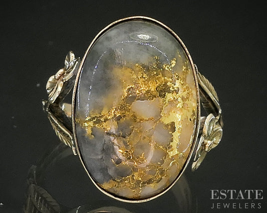 Vintage 10k Yellow Gold Oval Natural Gold Bearing Quartz Ladies Ring 4g p16851