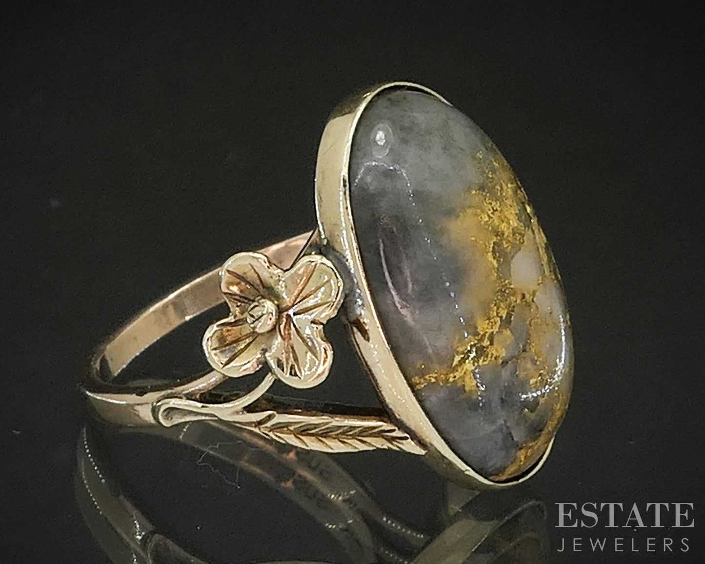 Vintage 10k Yellow Gold Oval Natural Gold Bearing Quartz Ladies Ring 4g p16851