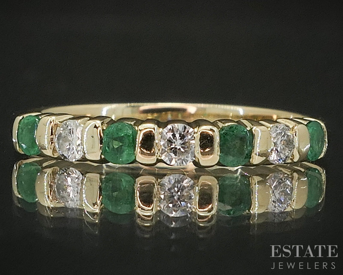14k Yellow Gold Natural Emerald & Diamond Ladies Band Ring 2g p17097