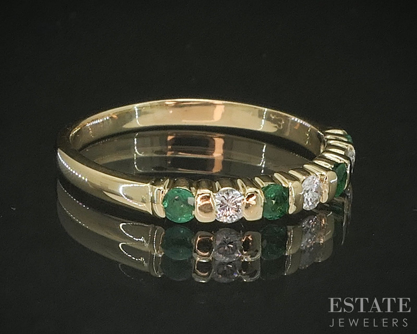 14k Yellow Gold Natural Emerald & Diamond Ladies Band Ring 2g p17097