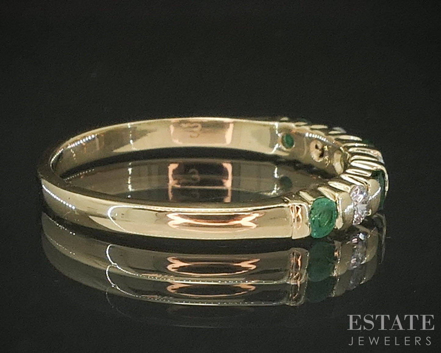 14k Yellow Gold Natural Emerald & Diamond Ladies Band Ring 2g p17097