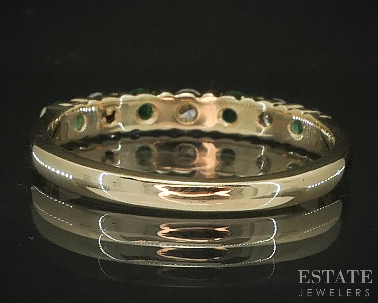 14k Yellow Gold Natural Emerald & Diamond Ladies Band Ring 2g p17097