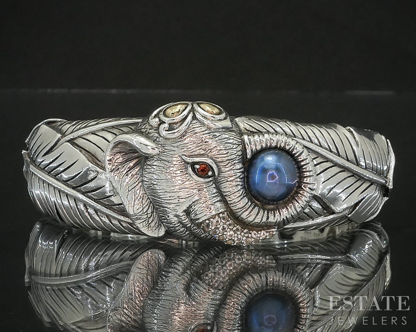 14k & Sterling JAI by John Hardy Pearl Elephant Cuff Bracelet 79.9g p17100