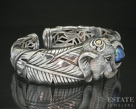 14k & Sterling JAI by John Hardy Pearl Elephant Cuff Bracelet 79.9g p17100