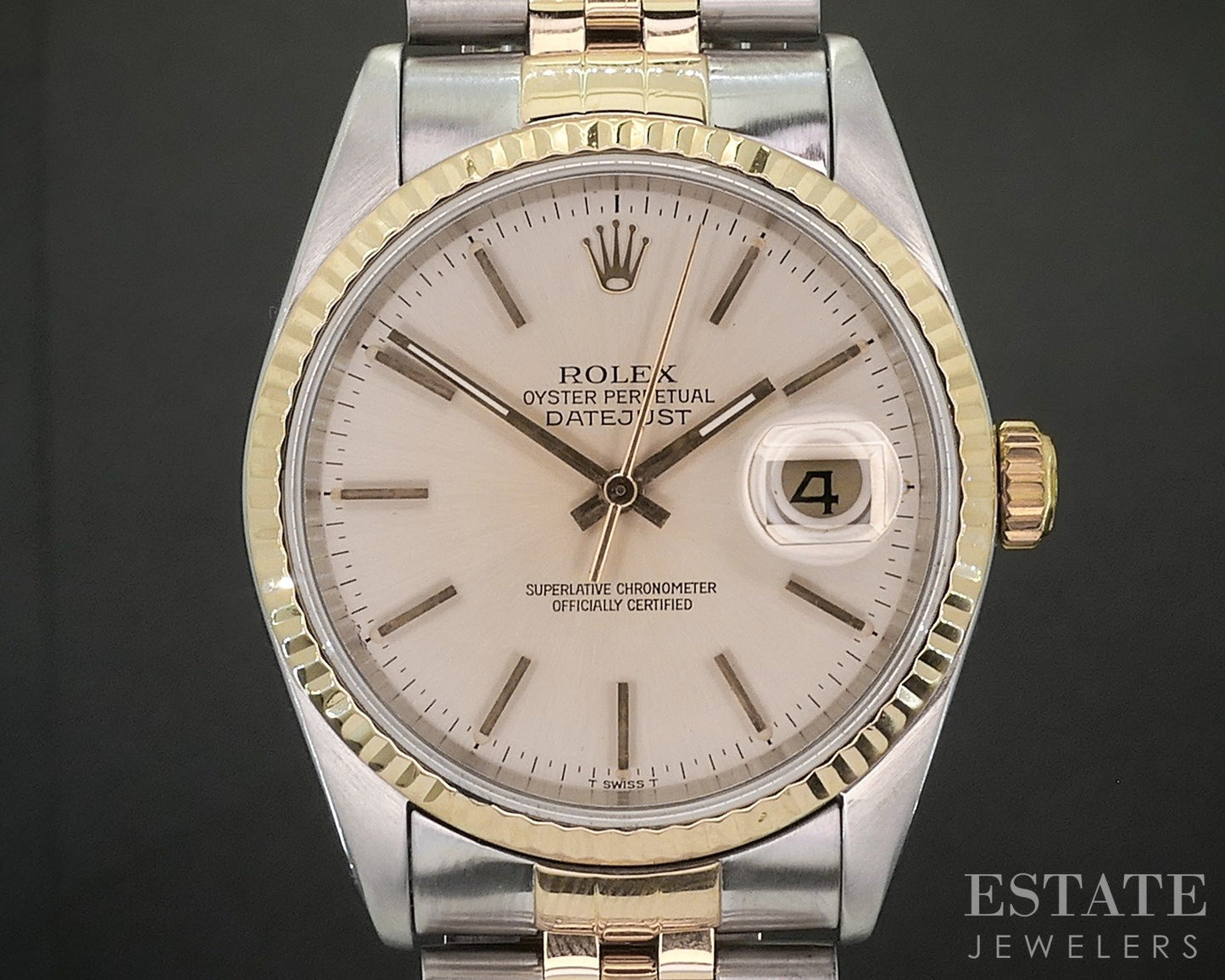 1990 Rolex Datejust 18k Stainless 16233 Jubilee Fluted 36mm Watch p20135