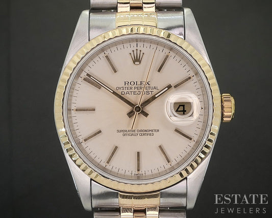 1990 Rolex Datejust 18k Stainless 16233 Jubilee Fluted 36mm Watch p20135